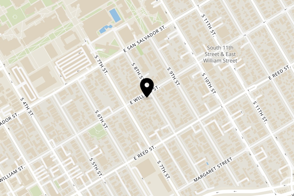 Map showing the location of VeLa Brunch&Thai Restaurant on 346 E William St in San Jose
